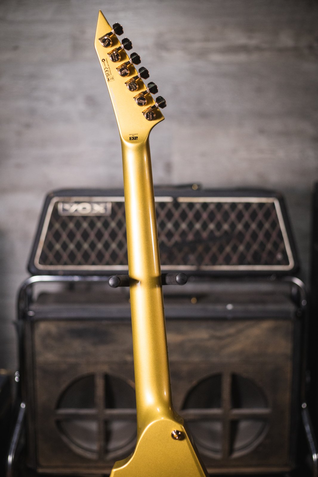 ESP LTD KH-V Kirk Hammett Signature Electric Guitar - Metallic Gold with Hardshell Case
