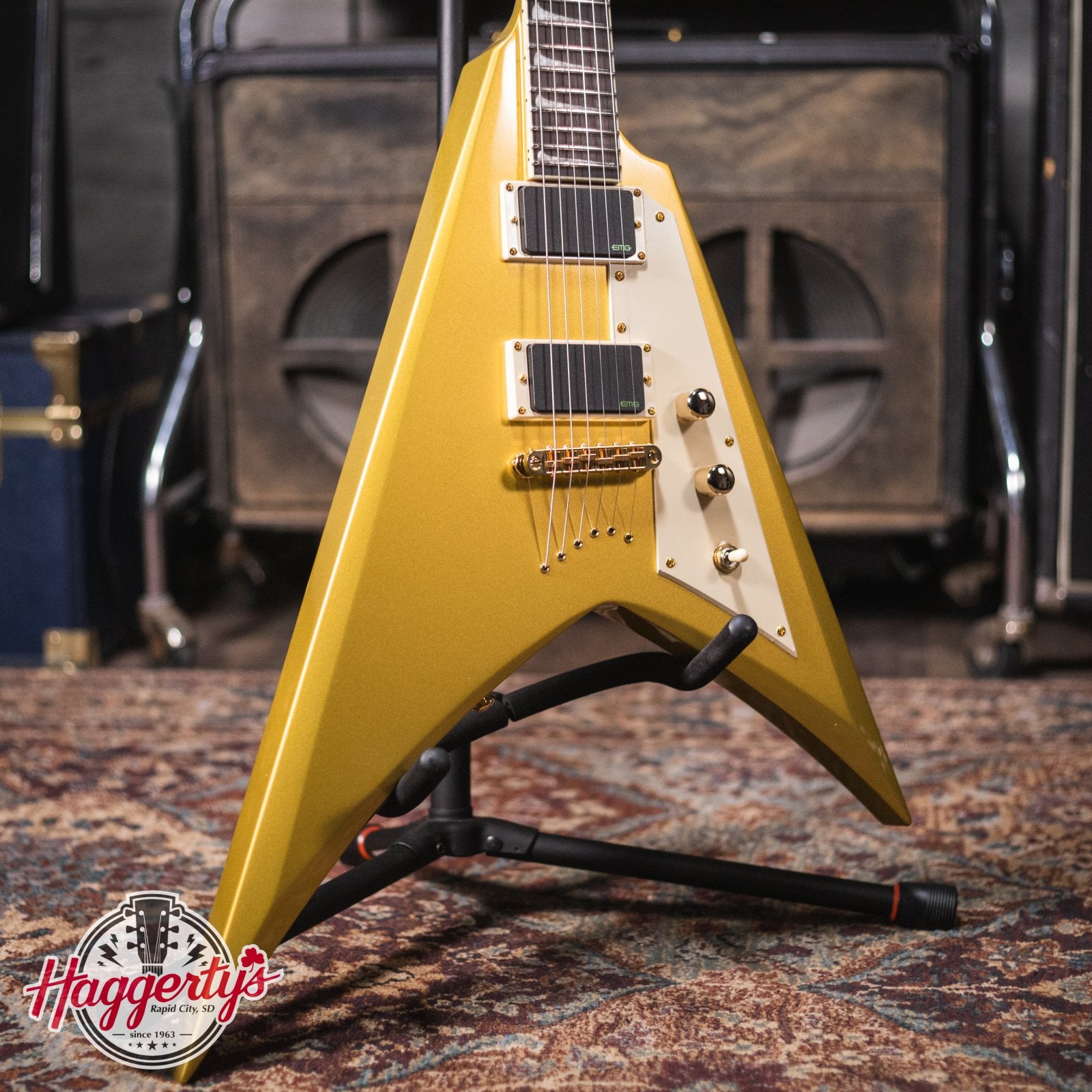 ESP LTD KH-V Kirk Hammett Signature Electric Guitar - Metallic Gold with Hardshell Case