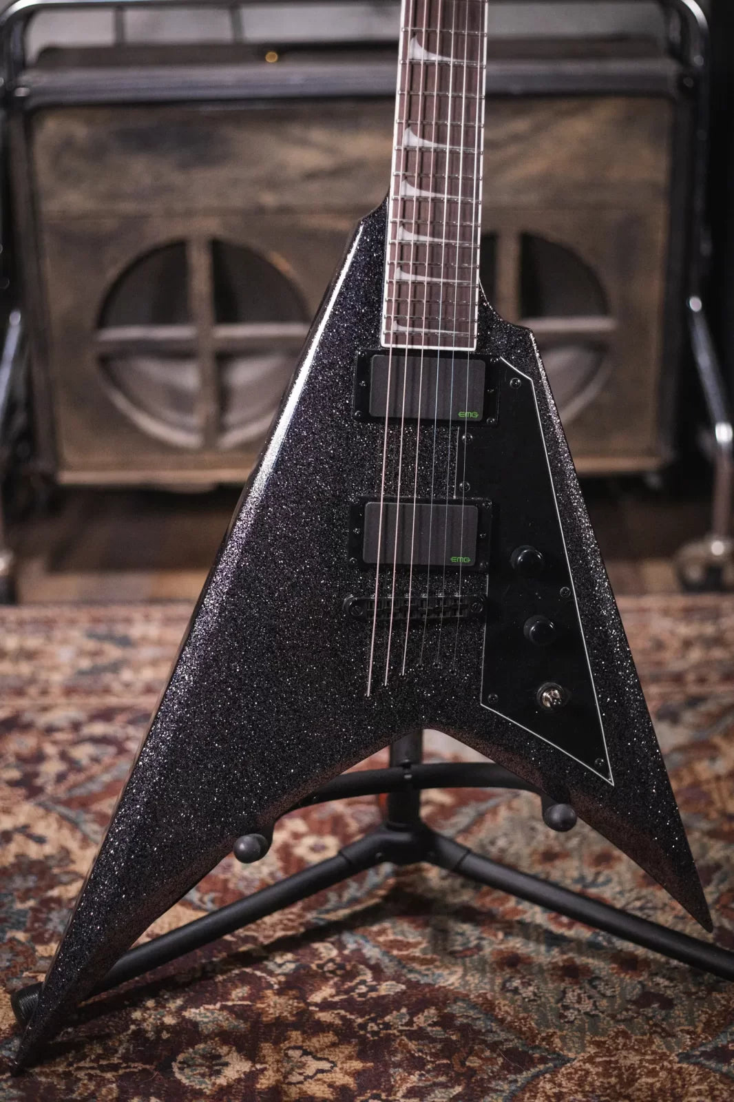 ESP LTD KH-V Kirk Hammett Signature Electric Guitar - Black Sparkle