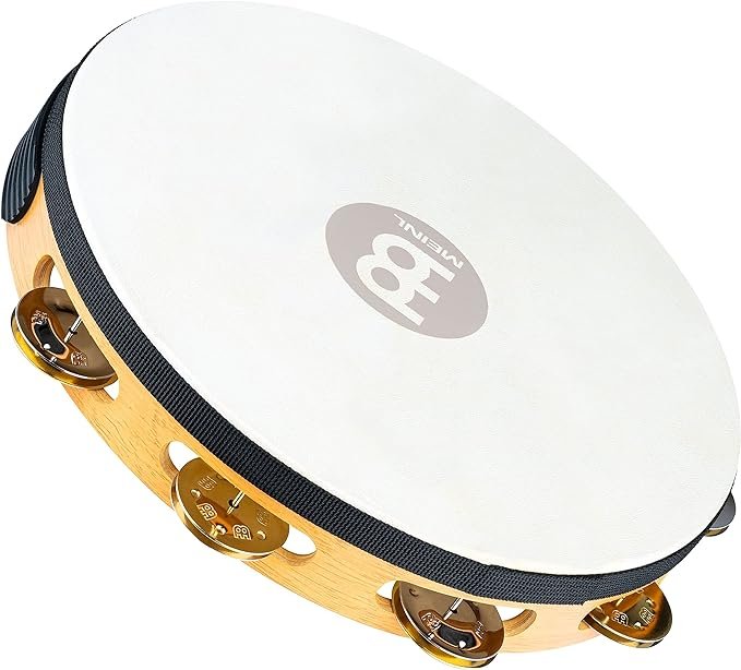 Meinl Percussion 10" Recording-Combo Goatskin Wood Tambourine, Single row, Mixed nickel plated steel / solid brass jingles