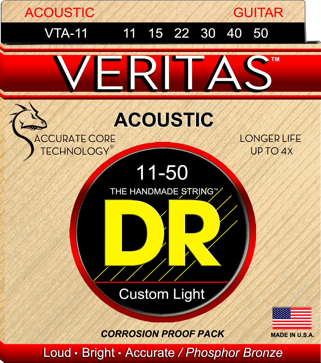 DR Strings VTA11 Veritas Phosphor Bronze Acoustic Guitar Strings 11-50
