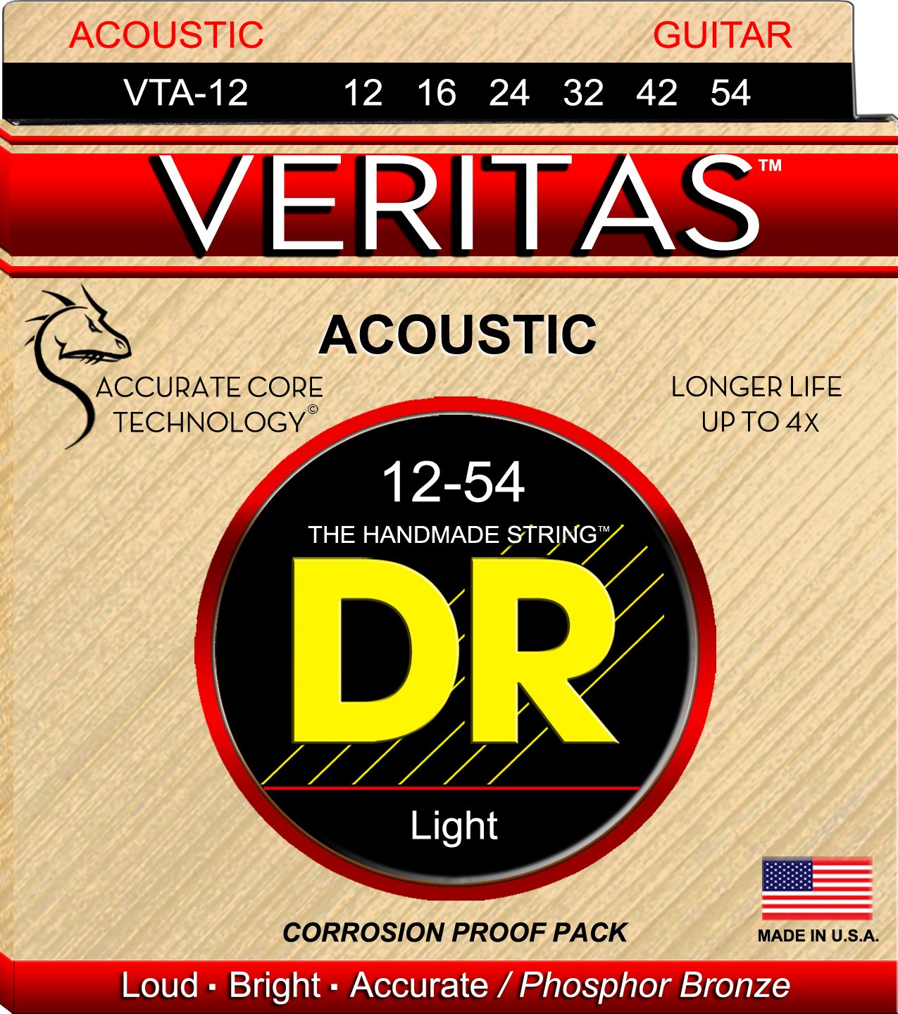 DR Strings VTA12 Veritas Phosphor Bronze Acoustic Guitar Strings 12-54