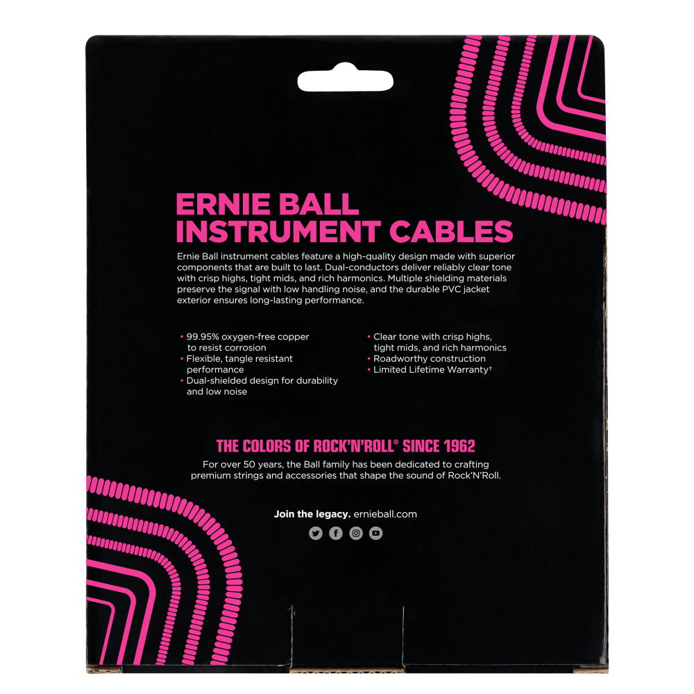 Ernie Ball P06044 Coiled Instrument Cable Straight/Straight Black