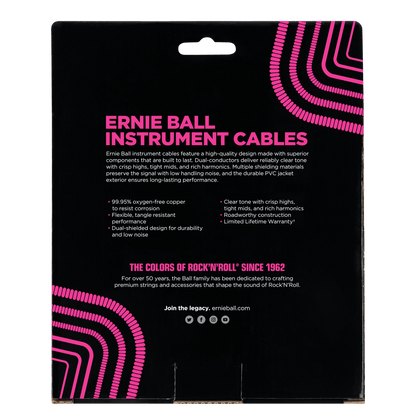 Ernie Ball P06044 Coiled Instrument Cable Straight/Straight Black