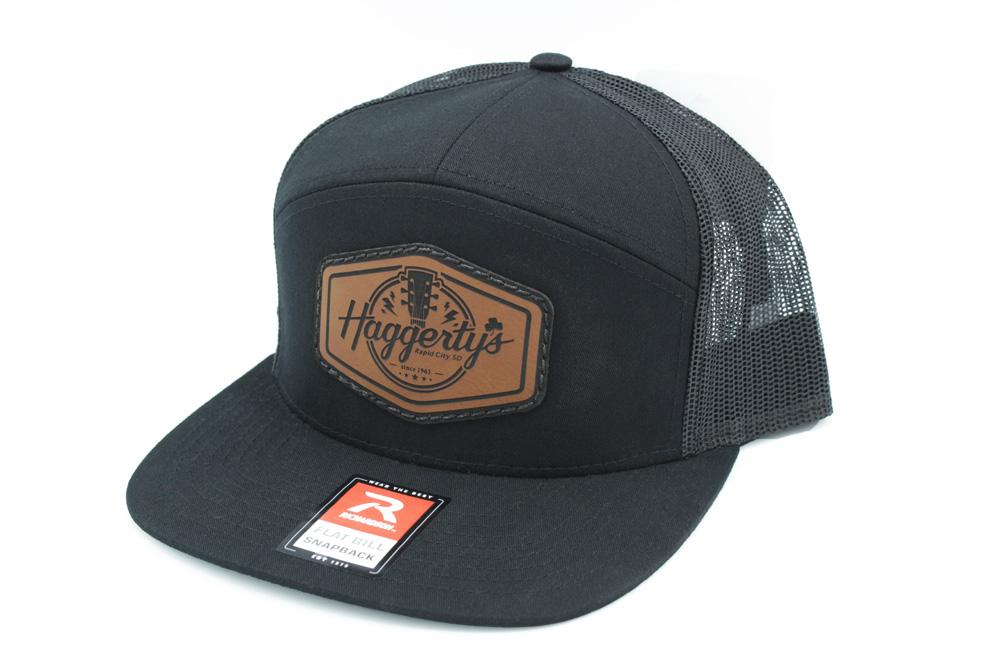 Haggertys FlatBill Cap Black/Black Brown Logo