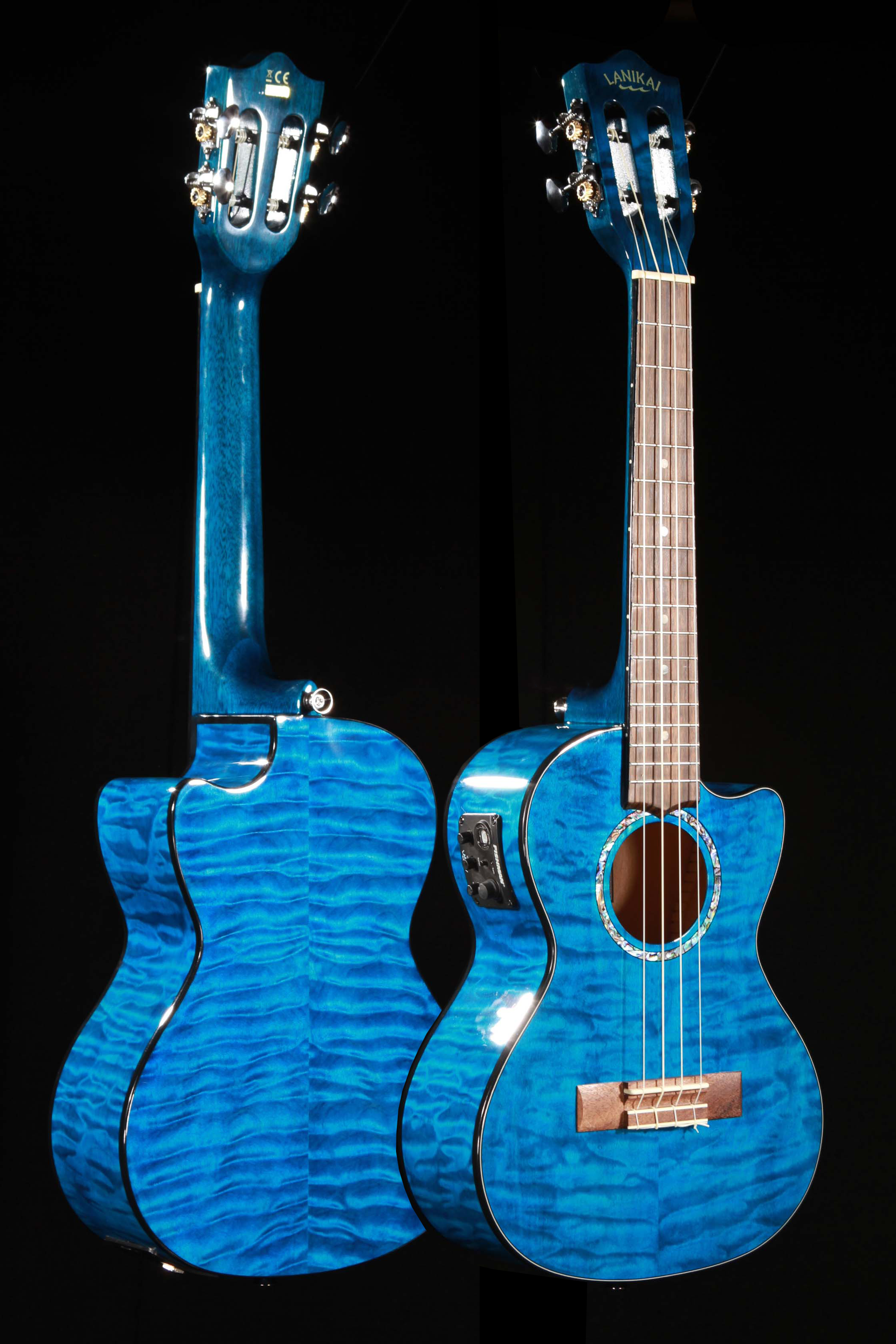 Lanikai QM-BLCET Blue Quilted Maple Tenor Ukulele with Electronics