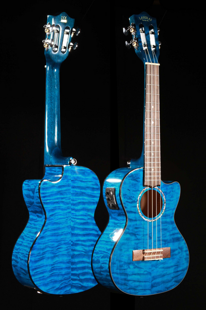 Lanikai QM-BLCET Blue Quilted Maple Tenor Ukulele with Electronics