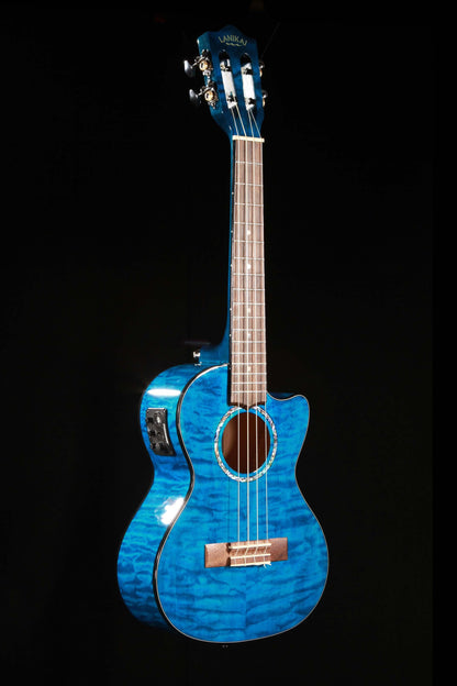 Lanikai QM-BLCET Blue Quilted Maple Tenor Ukulele with Electronics