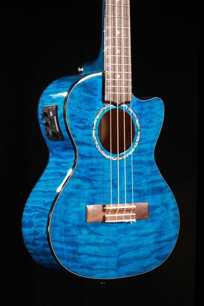 Lanikai QM-BLCET Blue Quilted Maple Tenor Ukulele with Electronics