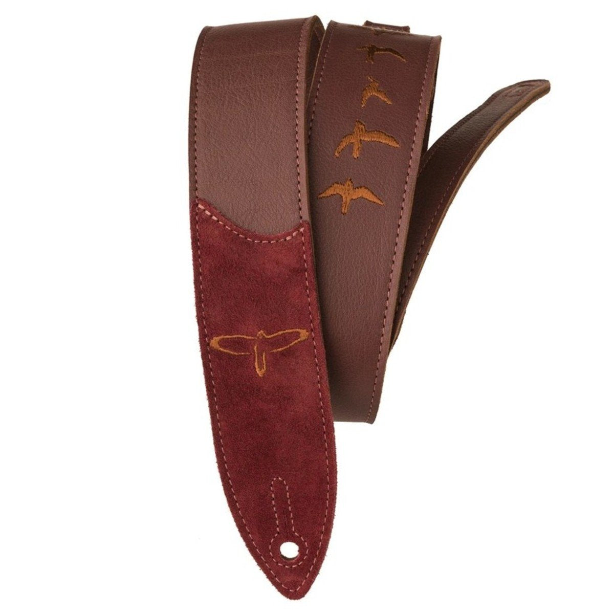 PRS Premium Leather Guitar Strap Birds Embroidery Burgundy