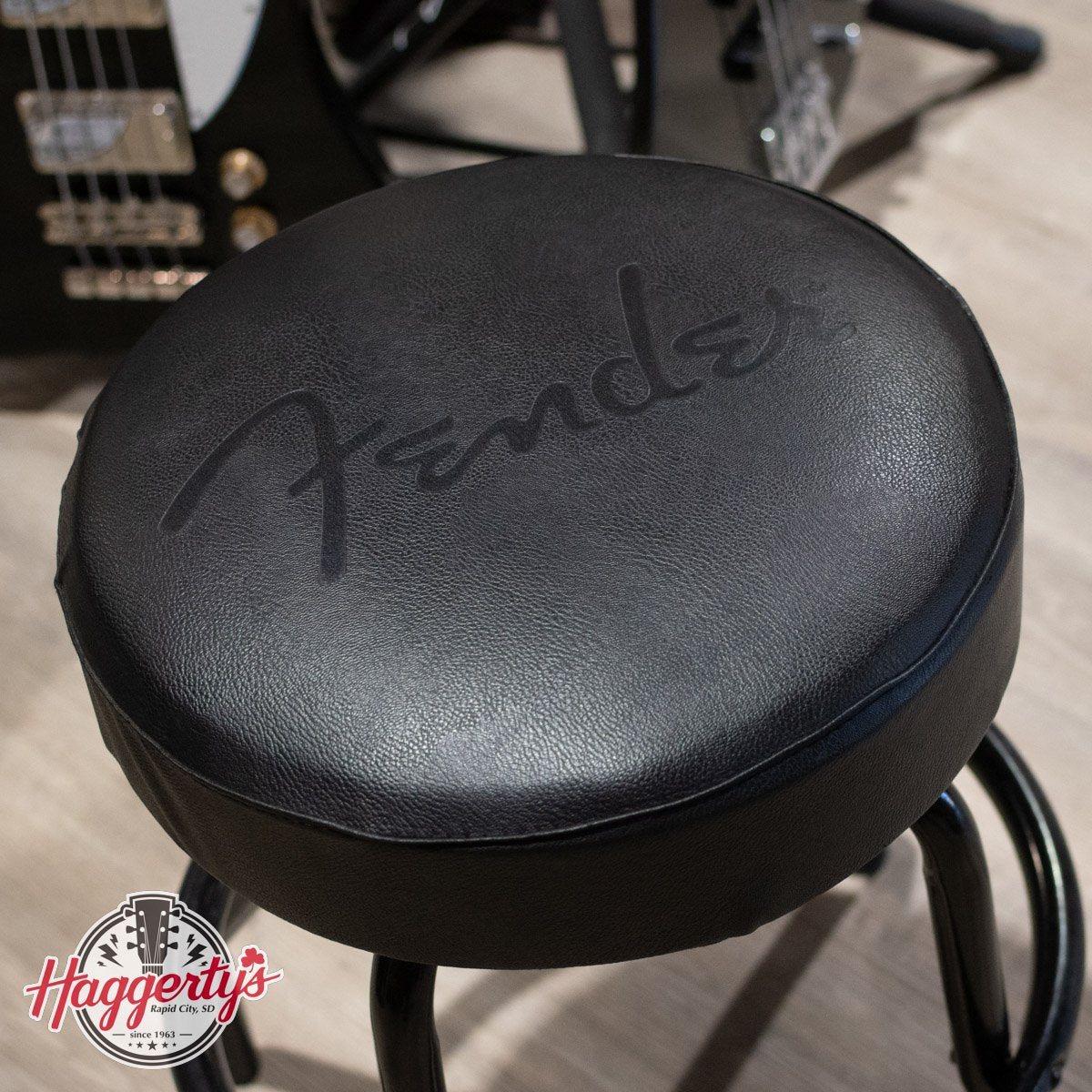 Fender Embossed Black Logo Barstool, Black/Black, 24" - Floor Model