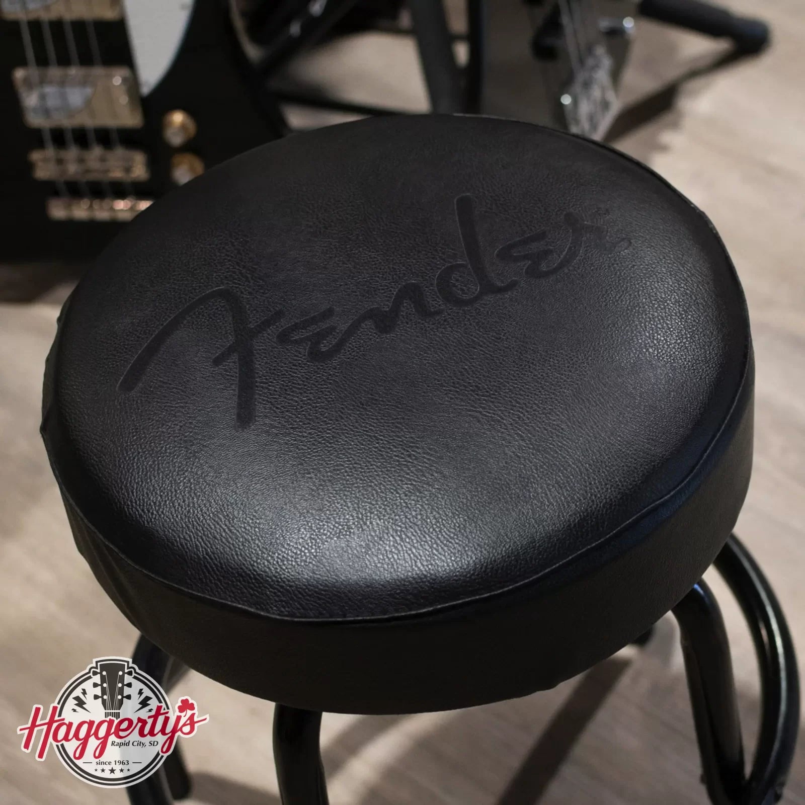 Fender Embossed Black Logo Barstool, Black/Black, 24" - Floor Model