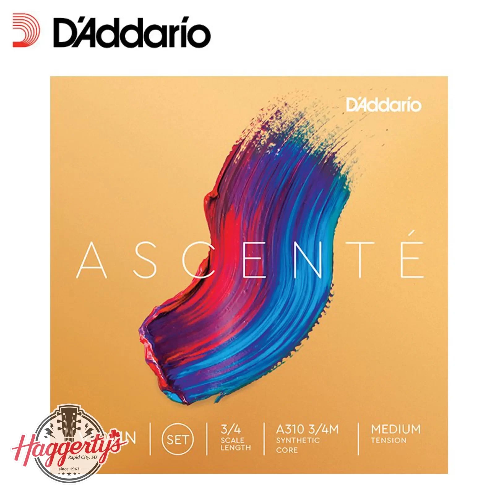 D'Addario Ascenté Violin String Set, 3/4 Scale, Medium Tension