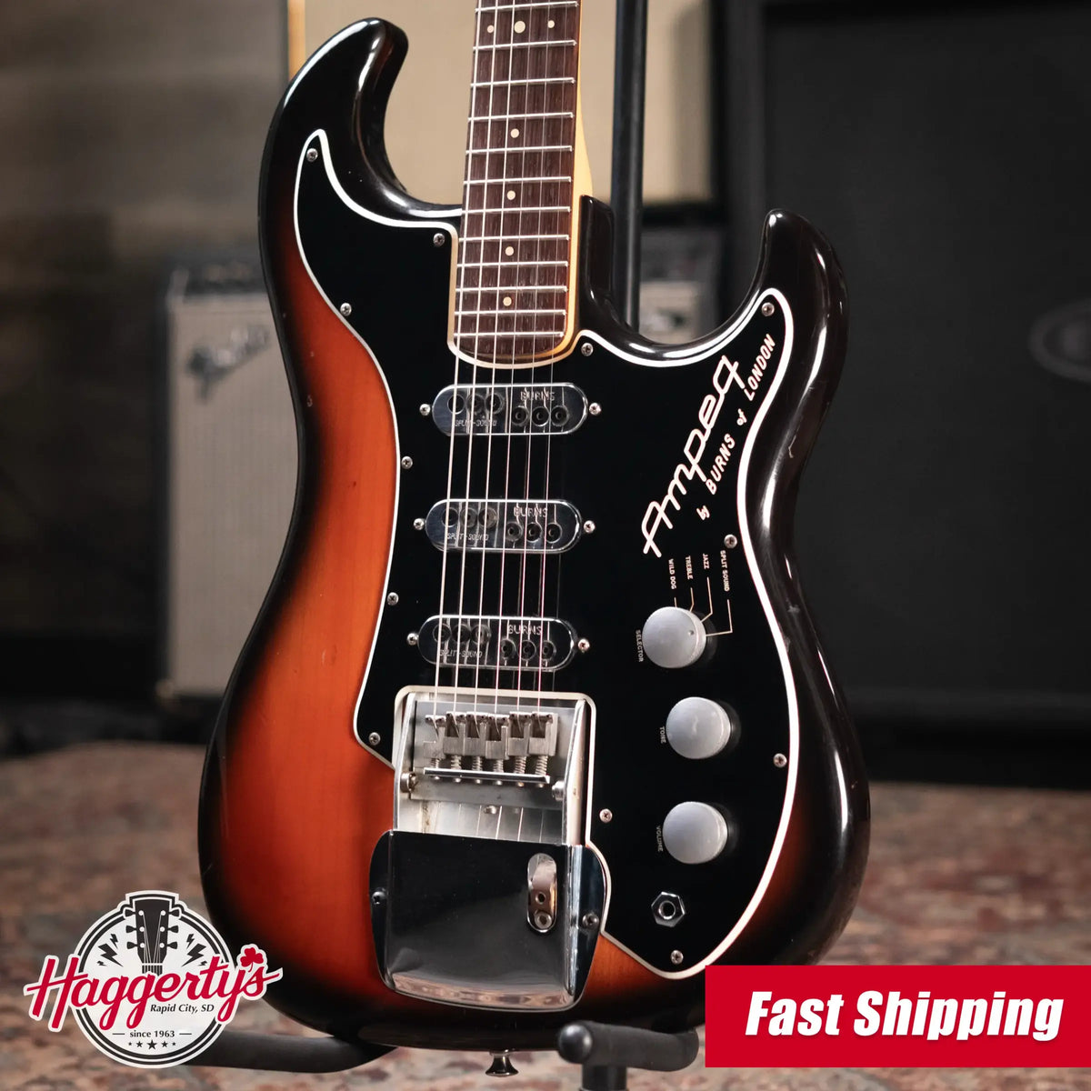 Ampeg Burns Split Sound Electric Guitar Sunburst with Ampeg Tolex Case - Used