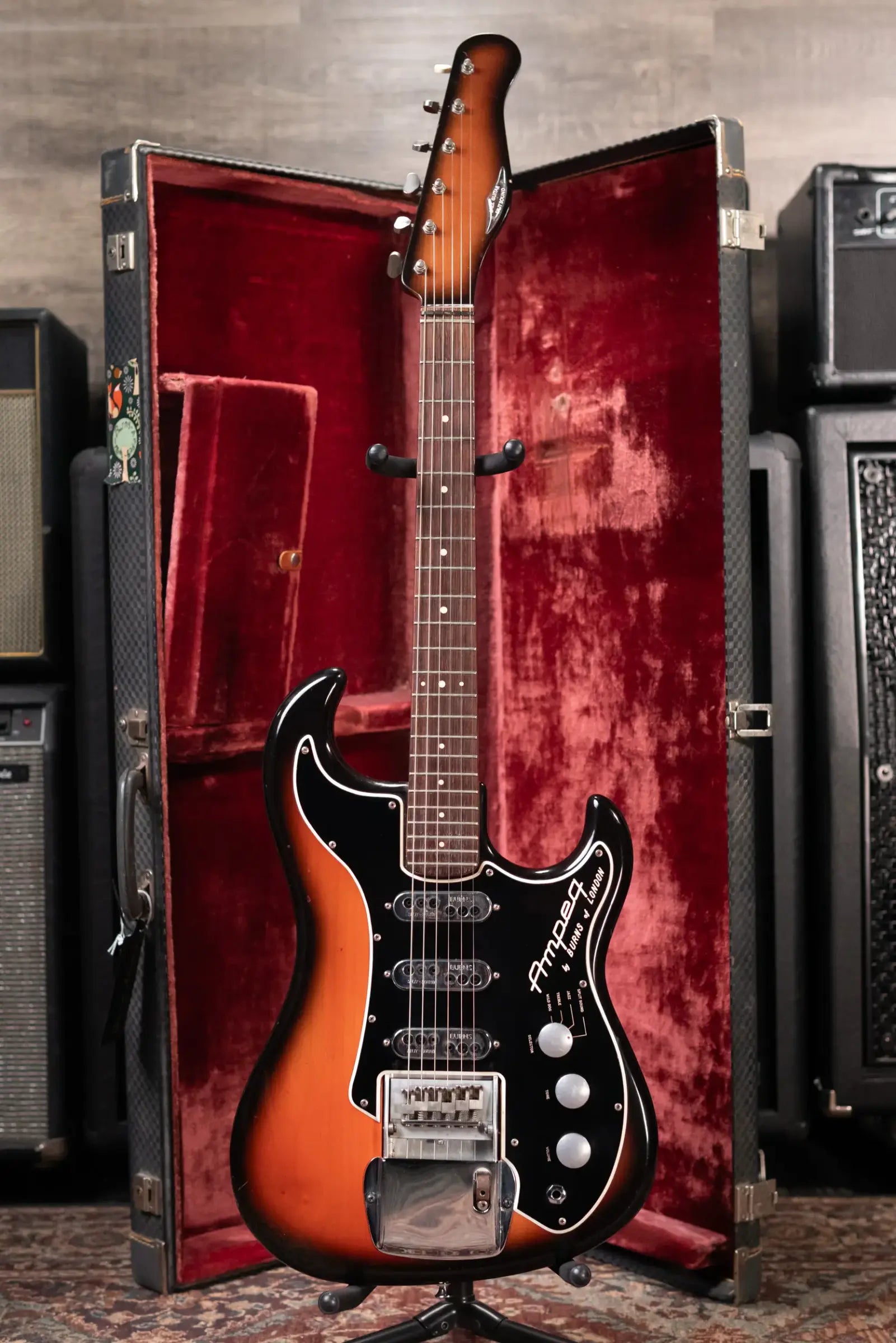 Ampeg Burns Split Sound Electric Guitar - Sunburst with Ampeg Tolex Case - Used