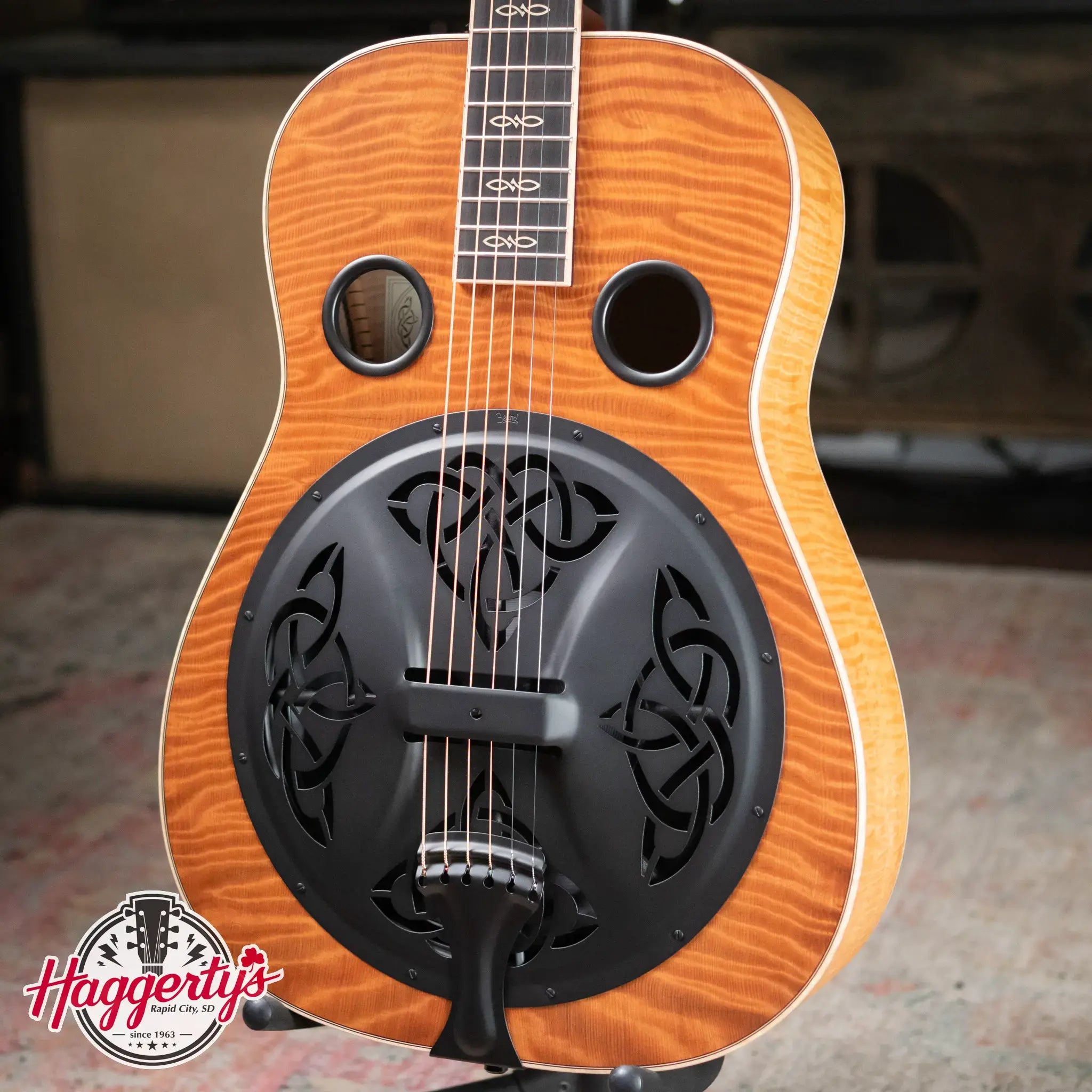 Beard Custom Legacy E RN Figured Redwood/Master Curly Maple Resonator - Natural Flat Satin Finish with Hardshell Case
