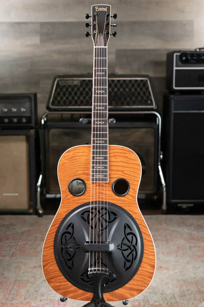 Beard Custom Legacy E RN Figured Redwood/Master Curly Maple Resonator - Natural Flat Satin Finish with Hardshell Case