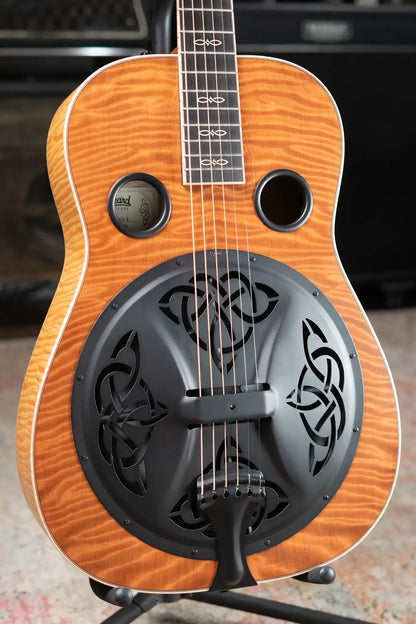 Beard Custom Legacy E RN Figured Redwood/Master Curly Maple Resonator - Natural Flat Satin Finish with Hardshell Case