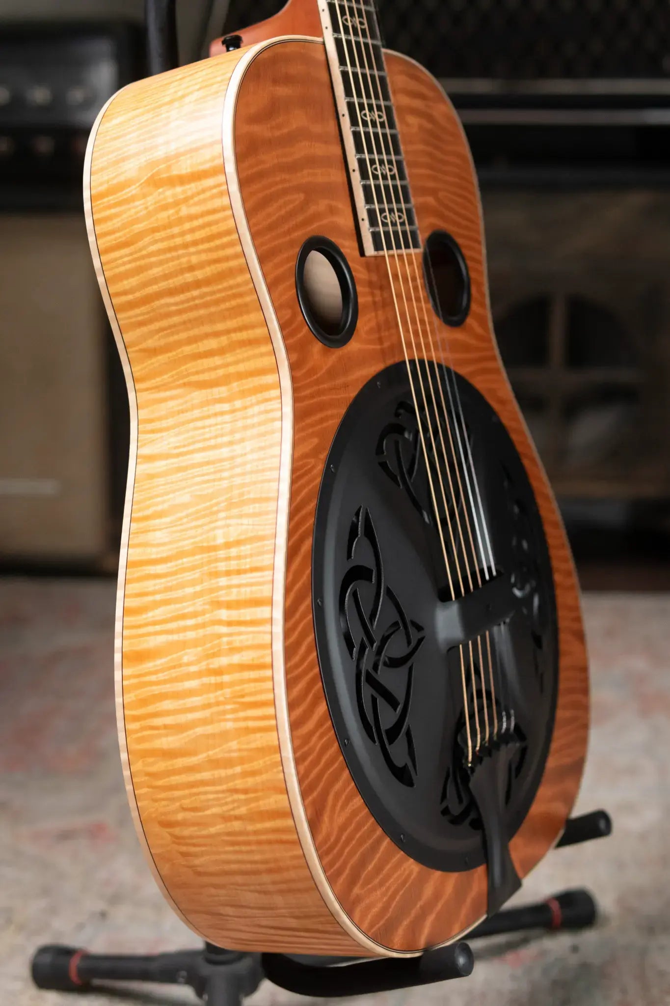 Beard Custom Legacy E RN Figured Redwood/Master Curly Maple Resonator - Natural Flat Satin Finish with Hardshell Case
