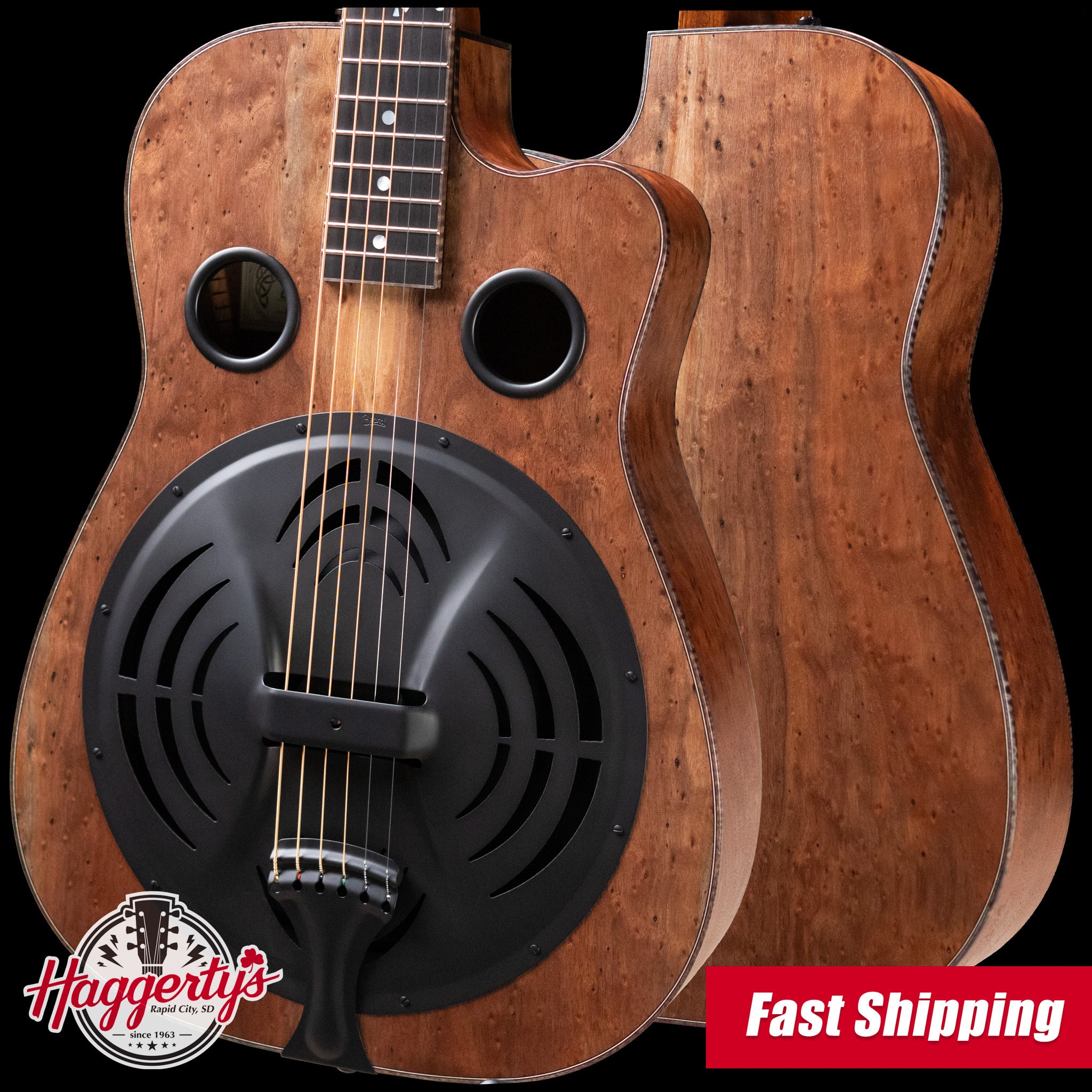 Beard Custom Shop Legacy E Round Neck Acoustic Guitar - Natural Curly Walnut with Hardshell Case