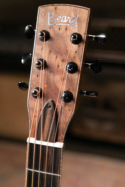Beard Custom Shop Legacy E Round Neck Acoustic Guitar - Natural Curly Walnut with Hardshell Case
