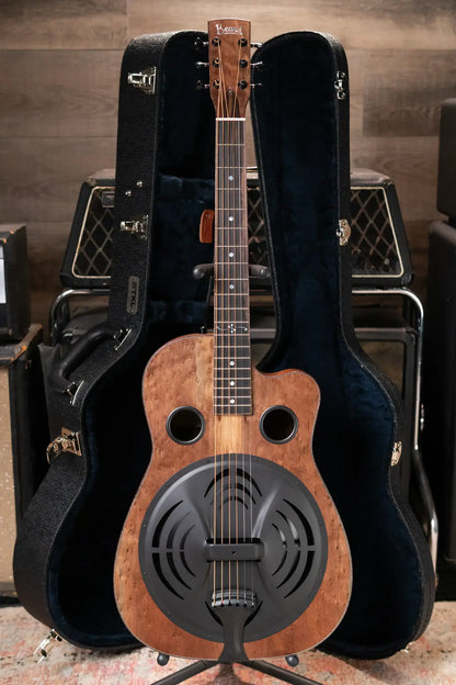 Beard Custom Shop Legacy E Round Neck Acoustic Guitar - Natural Curly Walnut with Hardshell Case