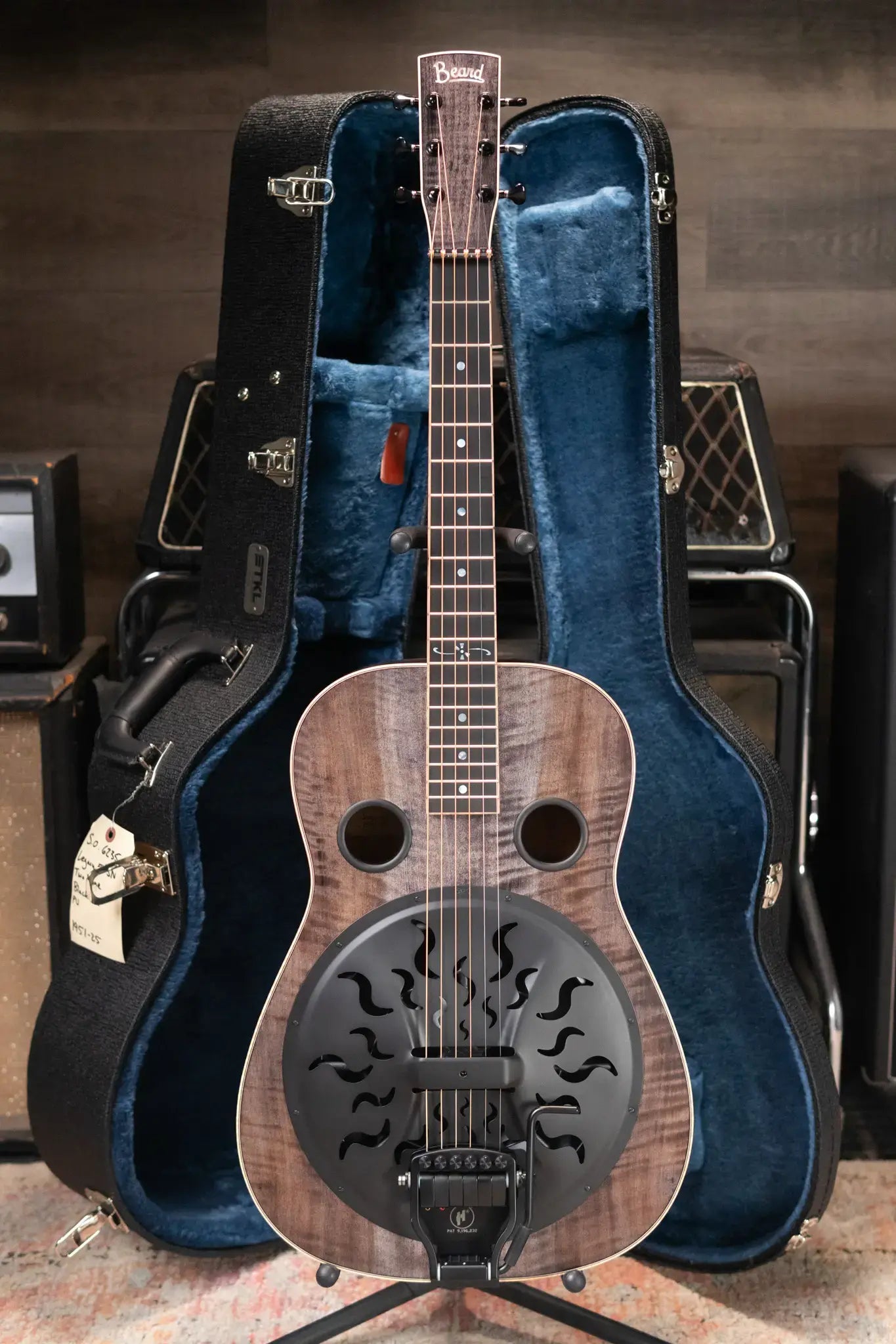Beard Legacy-E HipShot DoubleShot Square Neck Resonator Guitar - Black Ice 2-Tone Custom Horse Chestnut with Hardshell Case