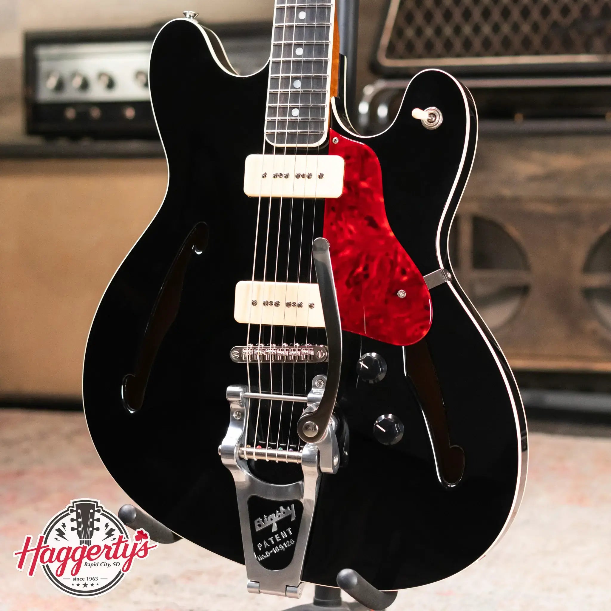 BilT Volare Custom Semi-Hollowbody Electric Guitar - Black with Hardshell Case - Used