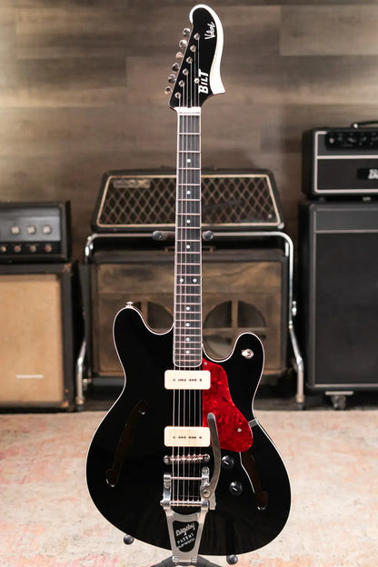 BilT Volare Custom Semi-Hollowbody Electric Guitar - Black with Hardshell Case - Used