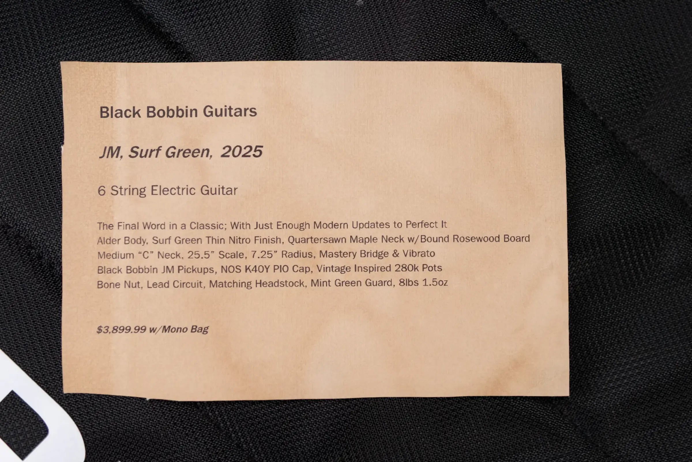 Black Bobbin Custom JM Electric Guitar Surf Green with Mono Gig Bag - Used