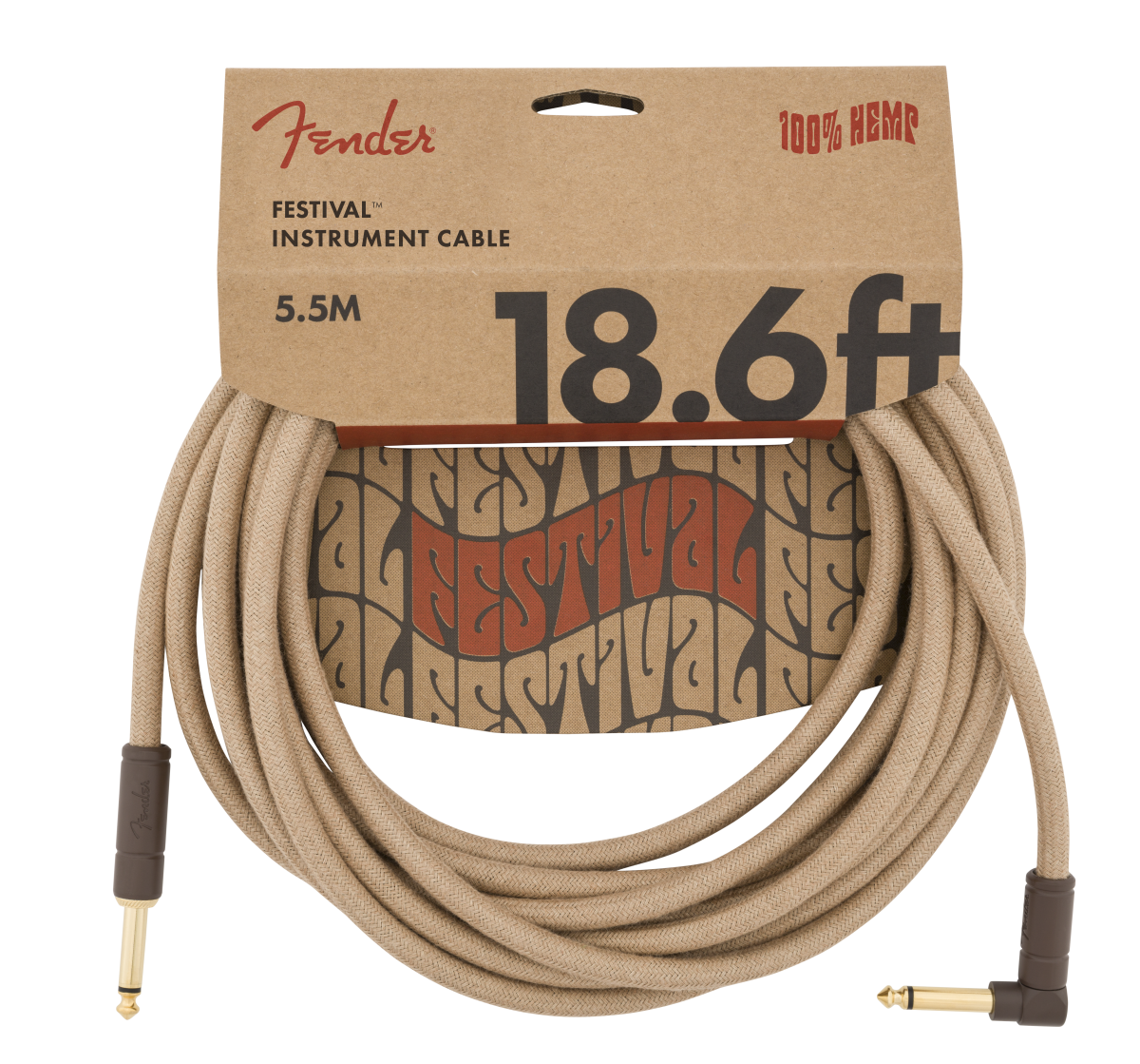 Fender  Festival Instrument Cable, Straight/Angle, 18.6', Pure Hemp, Natural