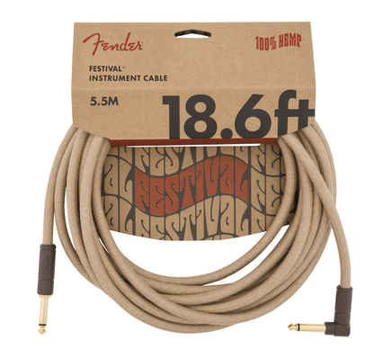 Fender  Festival Instrument Cable, Straight/Angle, 18.6', Pure Hemp, Natural