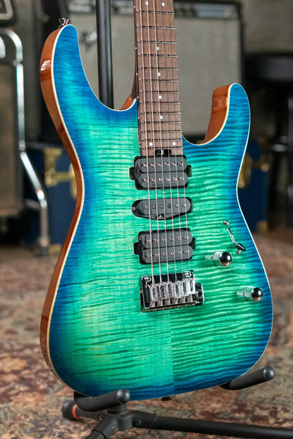 Charvel MJ DK24 HSH 2PT W Mahogany with Flame Maple, Wenge Fingerboard - Caribbean Burst with Multi-Fit Hardshell Gig Bag