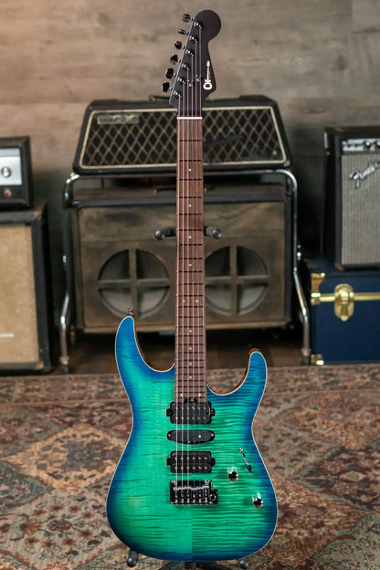 Charvel MJ DK24 HSH 2PT W Mahogany with Flame Maple, Wenge Fingerboard - Caribbean Burst with Multi-Fit Hardshell Gig Bag