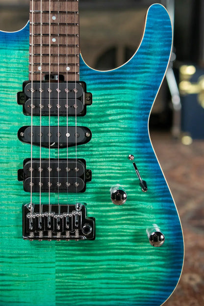 Charvel MJ DK24 HSH 2PT W Mahogany with Flame Maple, Wenge Fingerboard - Caribbean Burst with Multi-Fit Hardshell Gig Bag