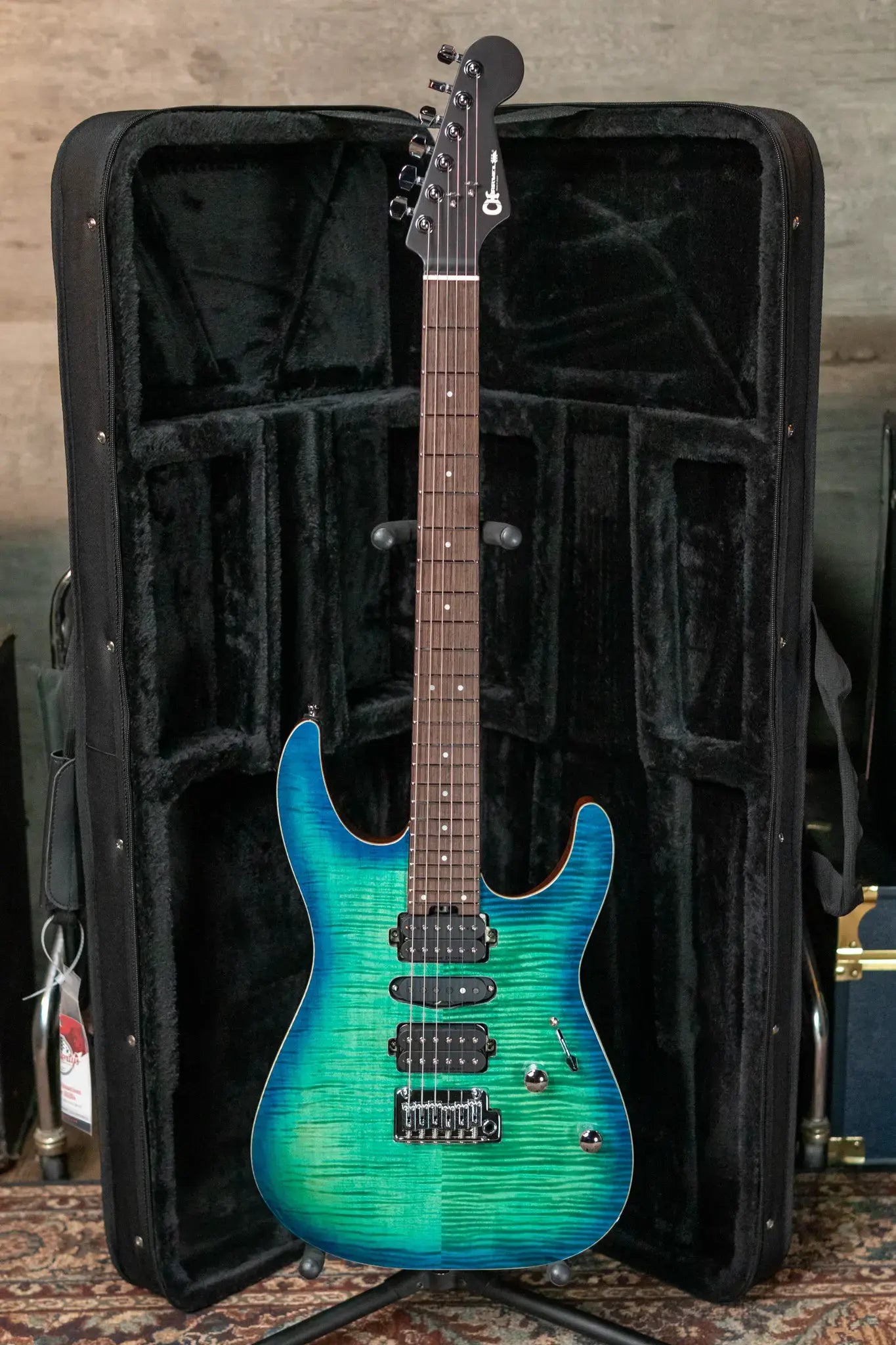 Charvel MJ DK24 HSH 2PT W Mahogany with Flame Maple, Wenge Fingerboard - Caribbean Burst with Multi-Fit Hardshell Gig Bag