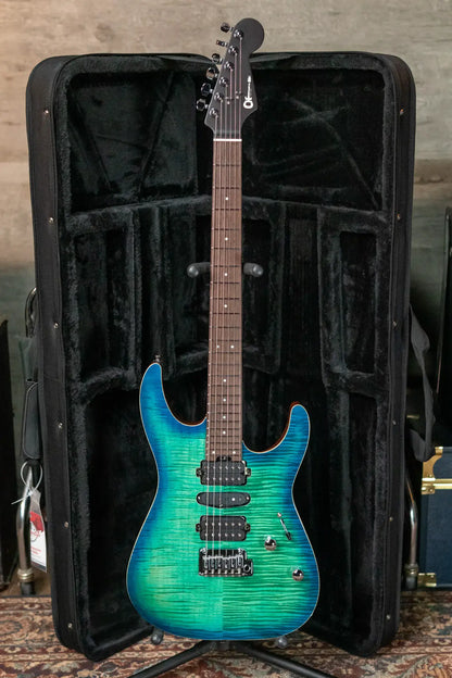 Charvel MJ DK24 HSH 2PT W Mahogany with Flame Maple, Wenge Fingerboard - Caribbean Burst with Multi-Fit Hardshell Gig Bag