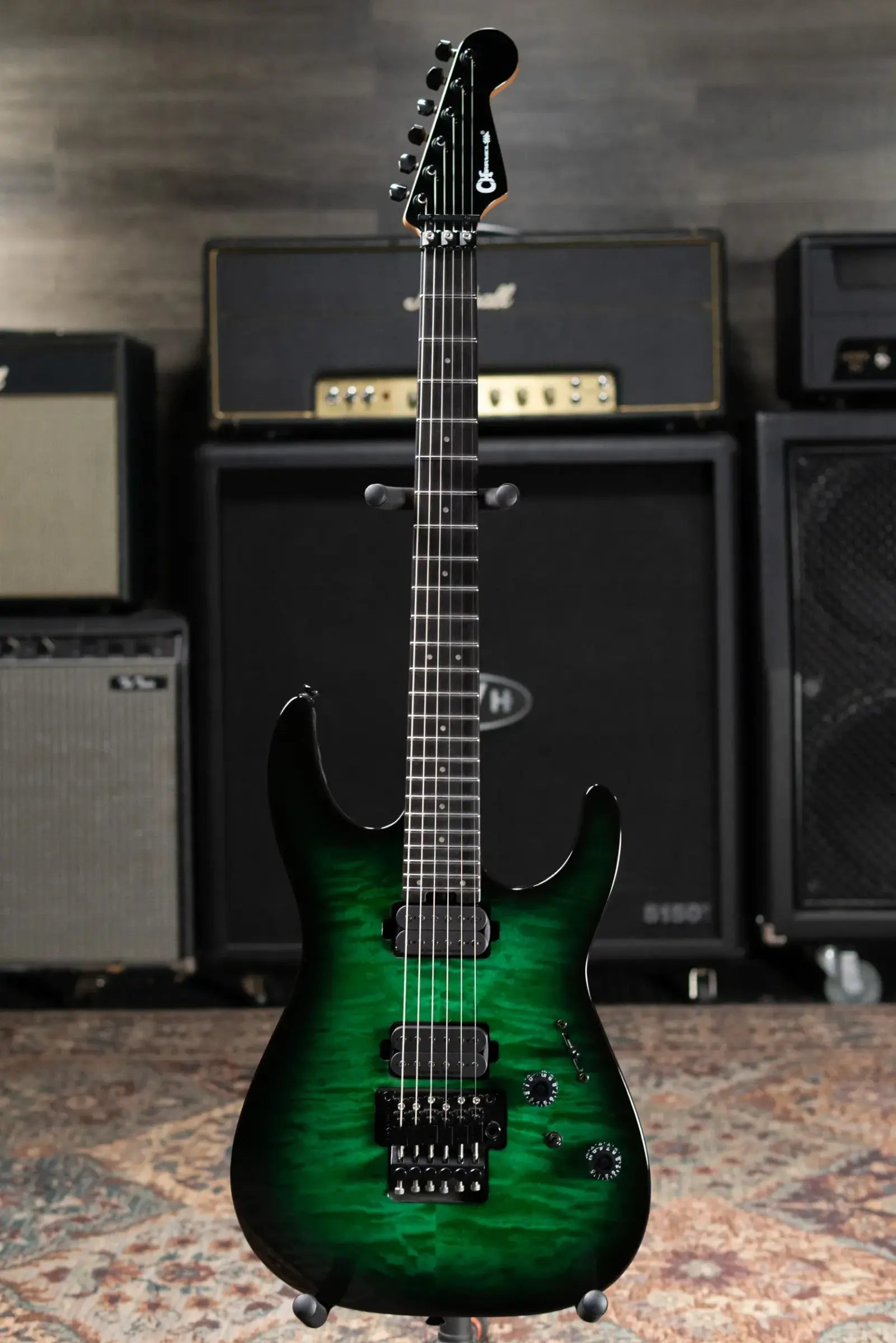 Charvel Pro-Mod Plus Dinky DK24 HH FR QM EB Electric Guitar - Cloaked Emerald Green with Gig Bag