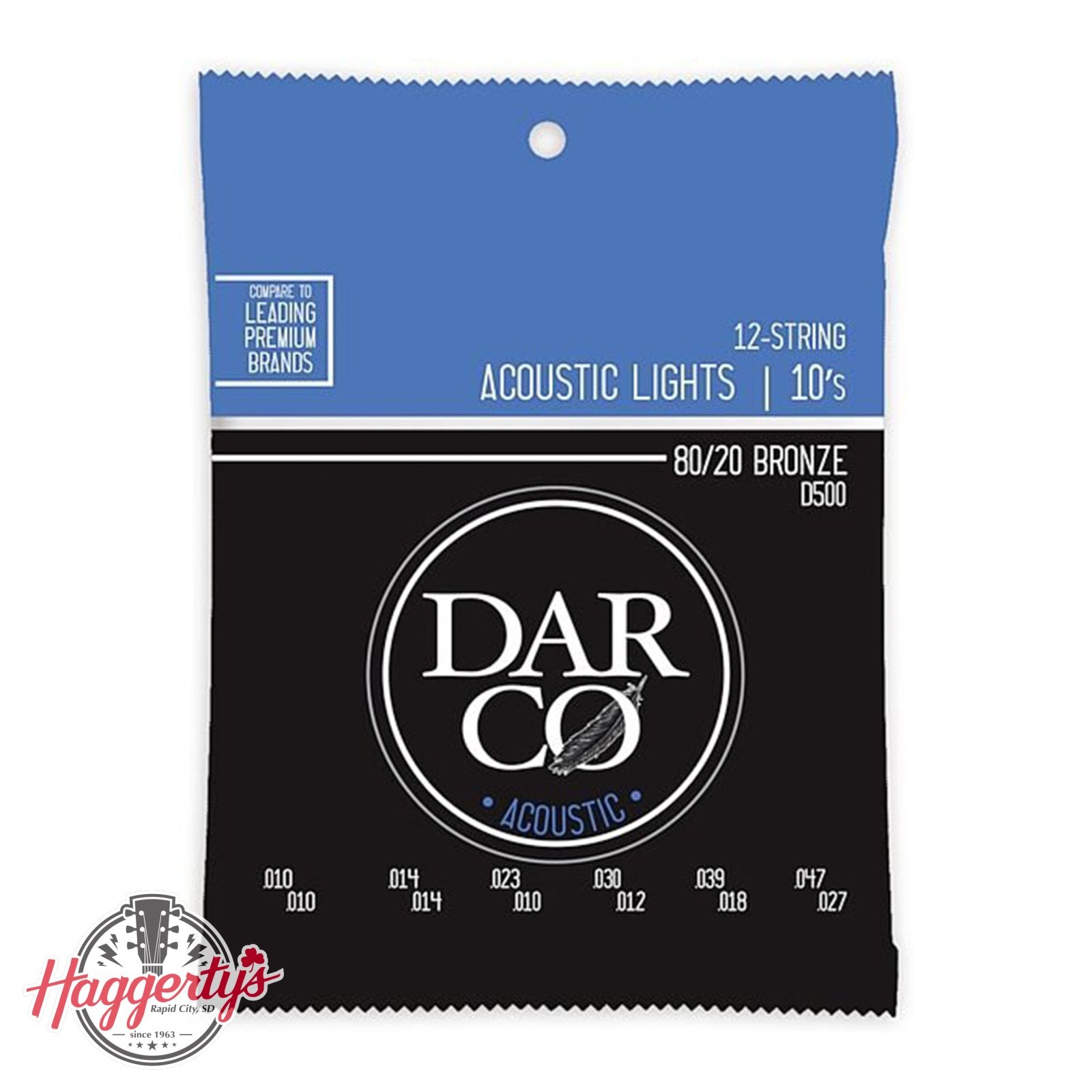 Darco D500 80/20 Acoustic Guitar Strings - .010 - .047 Light 12-string