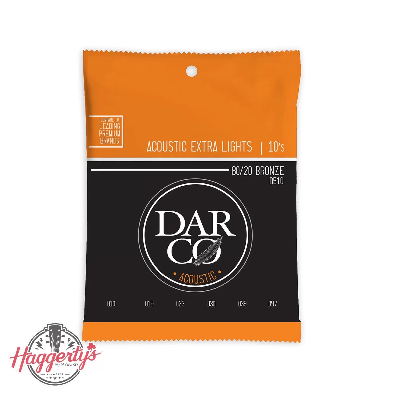 Darco D510 80/20 Acoustic Guitar Strings - .010 - .047 Extra Light 6-string