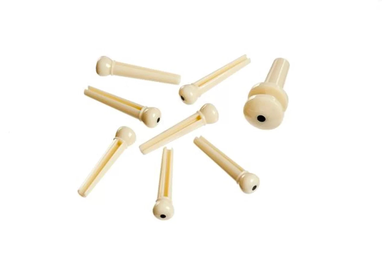 D'Addario PWPS12 Plastic Bridge End Pins, Ivory with Black Dot