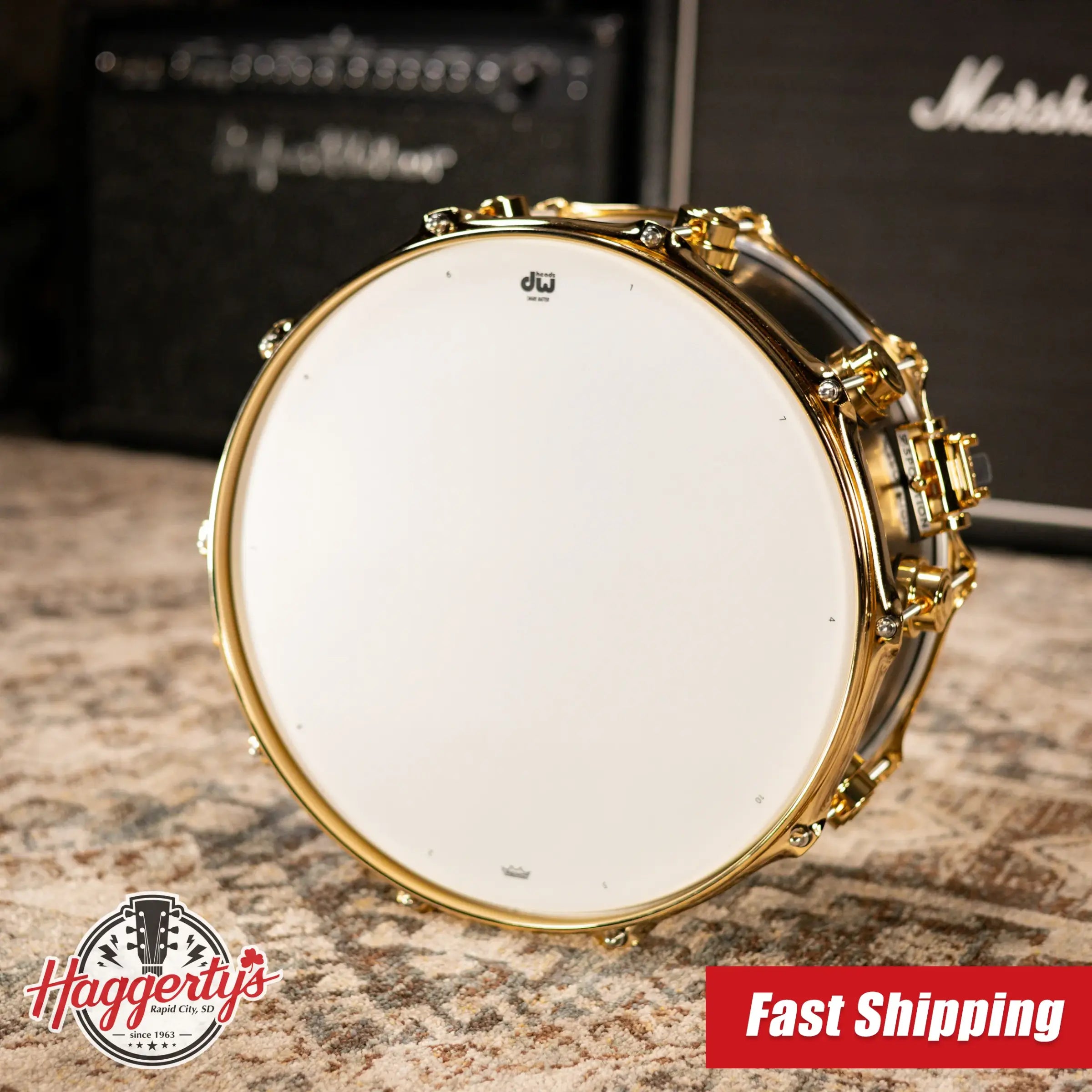 DW Collector's Series 6.5 x 14 Metal Snare Drum - Satin Black Over Brass with Gold Hardware