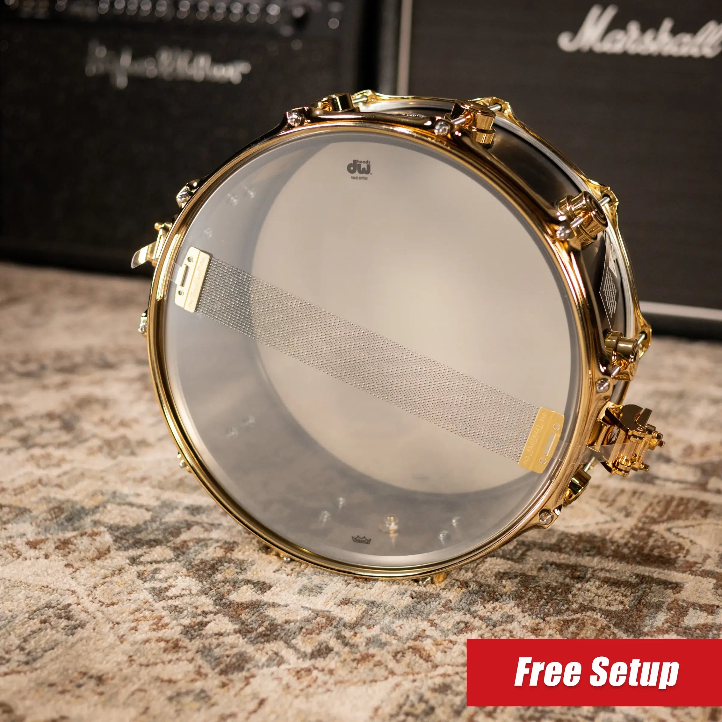 DW Collector's Series 6.5 x 14 Metal Snare Drum - Satin Black Over Brass with Gold Hardware