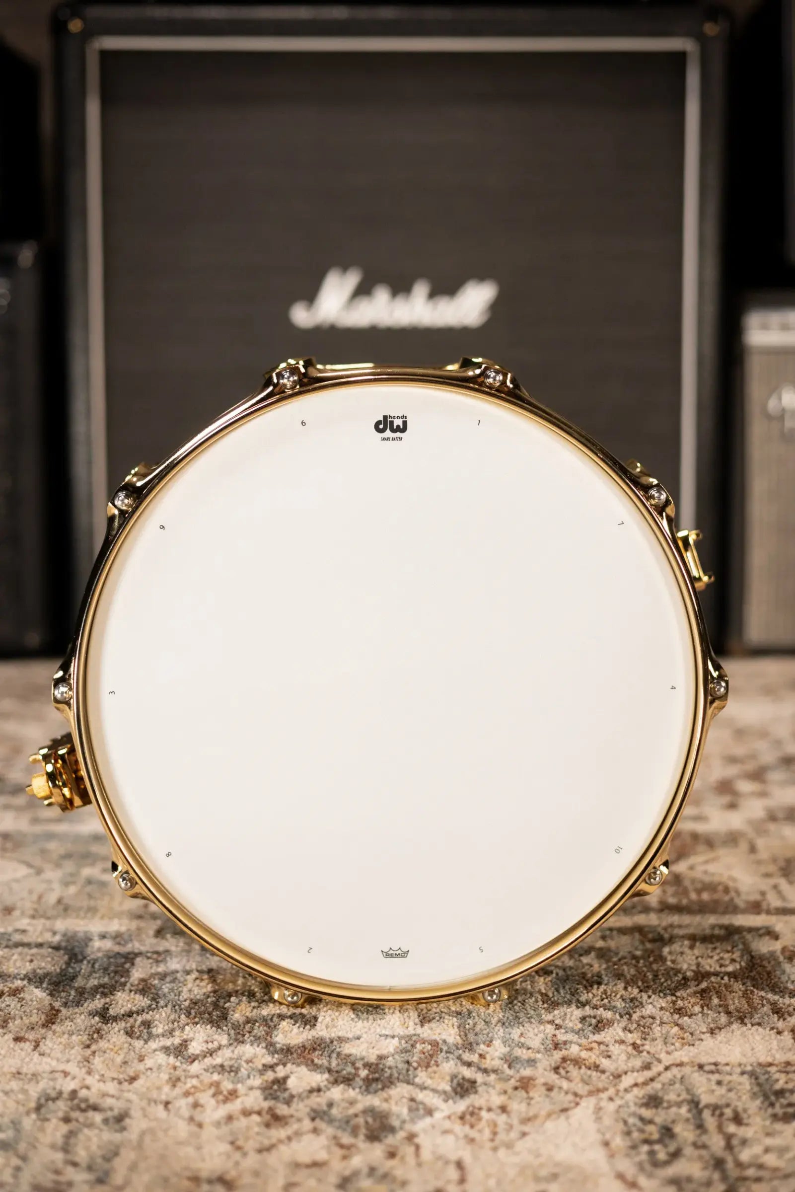 DW Collector's Series 6.5 x 14 Metal Snare Drum - Satin Black Over Brass with Gold Hardware