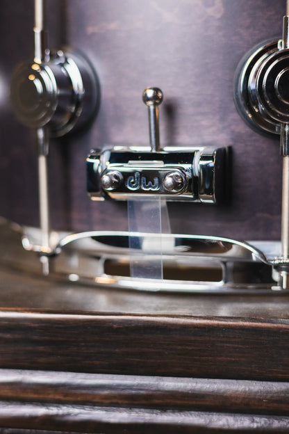 DW Collector’s Series 6.5x14 Exotic HVLT Snare Drum – Ebony Hard Satin Over Curly Maple, Chrome Hardware