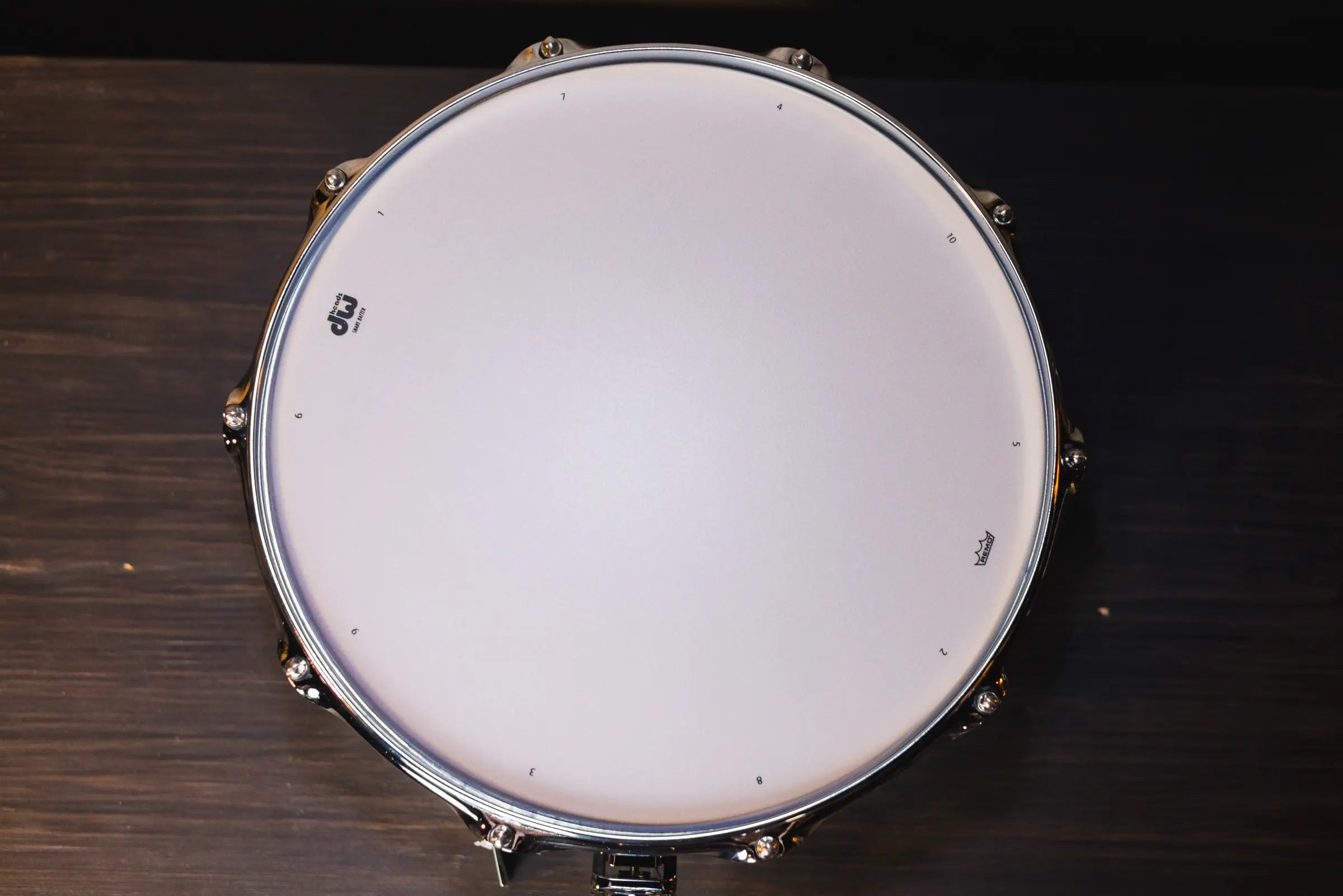DW Collector’s Series 6.5x14 Exotic HVLT Snare Drum – Ebony Hard Satin Over Curly Maple, Chrome Hardware