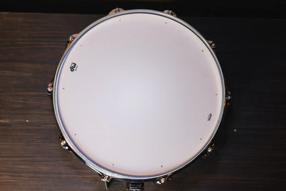 DW Collector’s Series 6.5x14 Exotic HVLT Snare Drum – Ebony Hard Satin Over Curly Maple, Chrome Hardware
