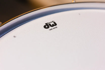 DW Collector’s Series 6.5x14 Exotic HVLT Snare Drum – Ebony Hard Satin Over Curly Maple, Chrome Hardware