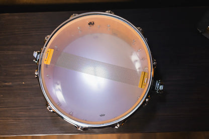 DW Collector’s Series 6.5x14 Exotic HVLT Snare Drum – Ebony Hard Satin Over Curly Maple, Chrome Hardware - Demo