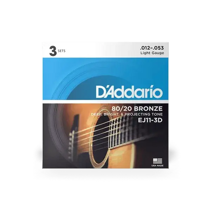 D'addario EJ11-3D 80/20 Bronze 12-53 3 Pack